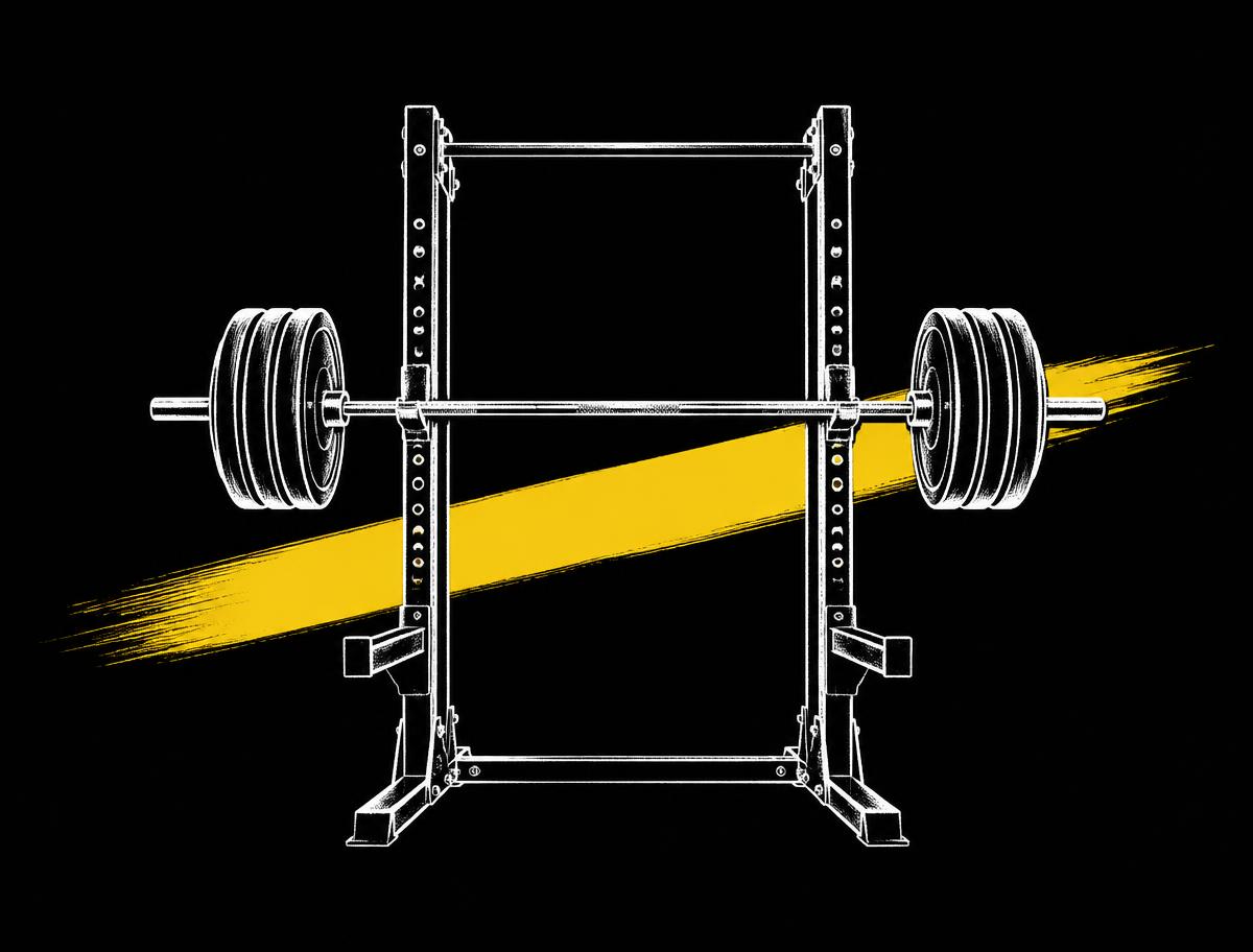 Illustration of a loaded barbell on a squat rack, representing Cambridge strength gyms